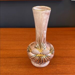 Vintage Mid Century Caty Crafts Ceramic Bud Base Ewer Pinecone Gold